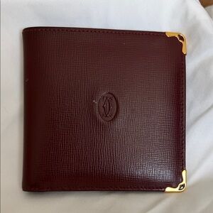 Cartier Burgundy Bi-Fold Leather Wallet  with Gold Corners
